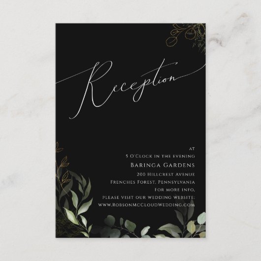 Greenery Black and Gold Wedding Reception Kaart (Voorkant)