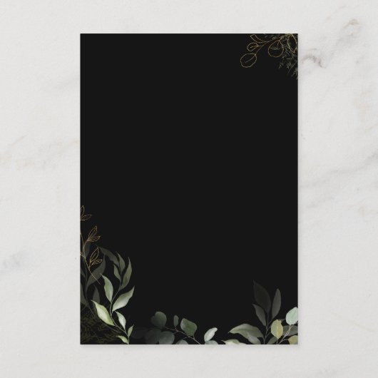 Greenery Black and Gold Wedding Reception Kaart (Achterkant)