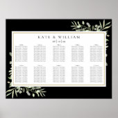 Greenery Black and Gold Wedding Seating Chart Poster (Voorkant)