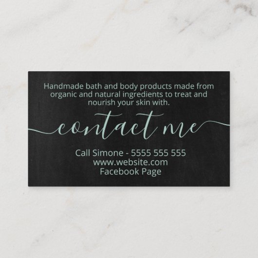Greenery Black Chalkboard Handmade Bath Body Spa Visitekaartje (Achterkant)