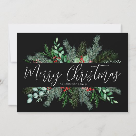 Greenery Black Christmas Feestdagenkaart (Voorkant)