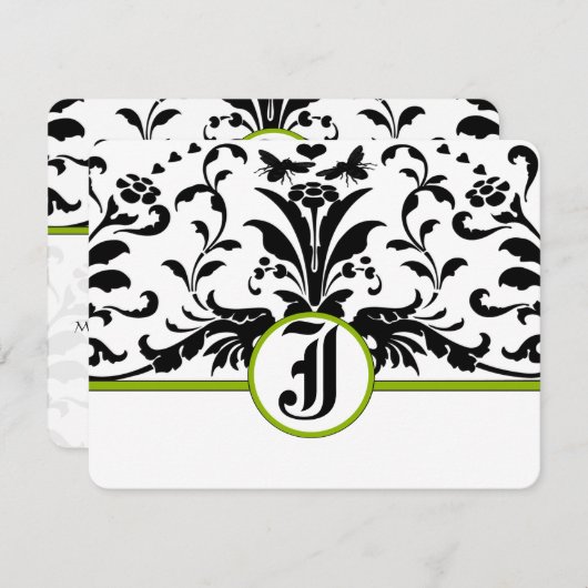 Greenery Black Damask Response Kaart (Voorkant / Achterkant)