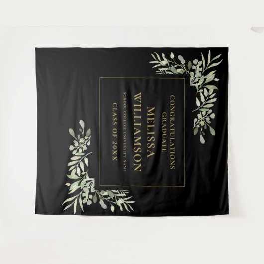 Greenery Black en Gold Afstuderen foto-achtergrond Wandkleed (Voorkant (horizontaal))