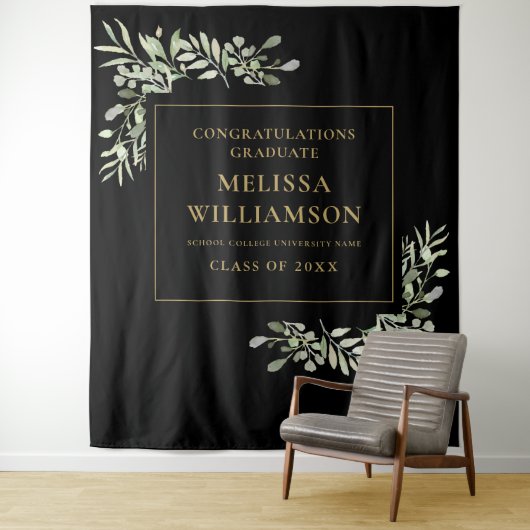 Greenery Black en Gold Afstuderen foto-achtergrond Wandkleed (In situ)