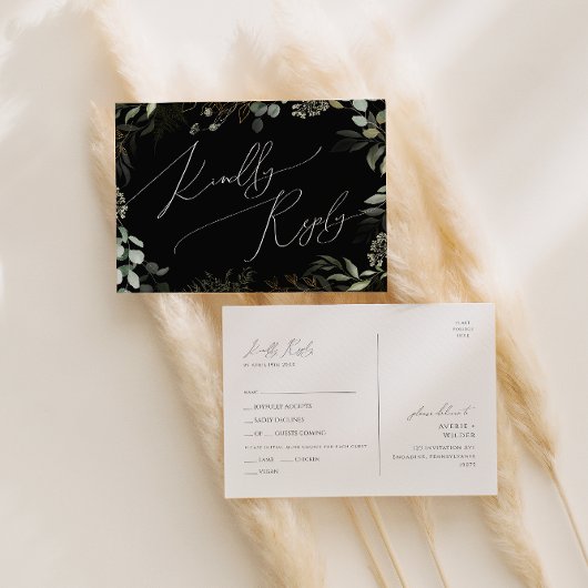 Greenery Black en Gold Menu Keuze RSVP-Briefkaart