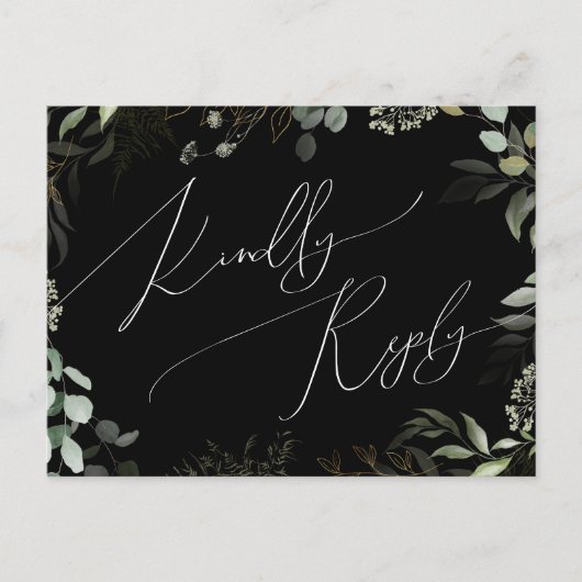 Greenery Black en Gold Menu Keuze RSVP-Briefkaart (Voorkant)