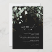 Greenery Black en Gold Monogram Foto Weddenschap Kaart (Voorkant)