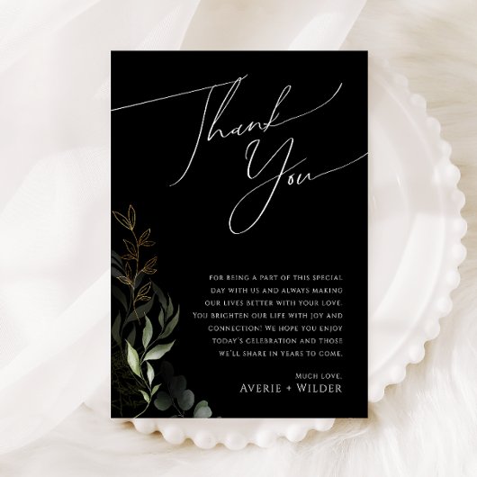 Greenery Black en Gold Reception Hartelijk dank Briefkaart