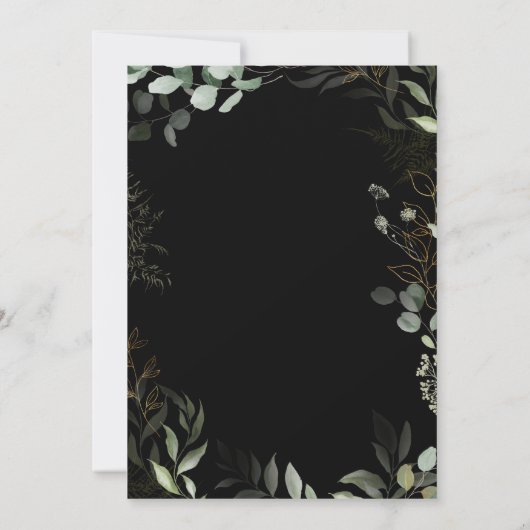 Greenery Black en Gold Wreated Casual Wedding Kaart (Achterkant)