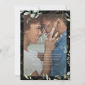 Greenery Black en Gold Wreatfoto Lijst Wedding Kaart (Voorkant)