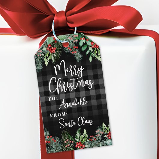 Greenery Black Merry Christmas Cadeaulabel