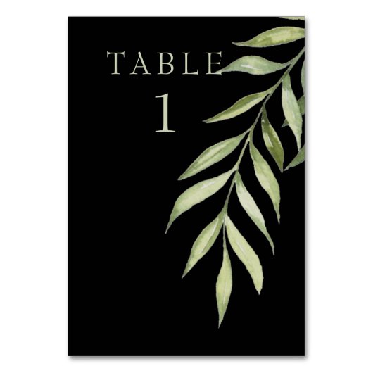 Greenery Black & Mint Table Number Kaart (Voorkant)