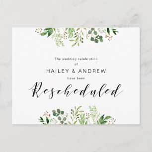 Greenery Black Modern Wedding party hercheduled Briefkaart