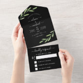 Greenery Black Simple Elegant Wedding RSVP All In One Uitnodiging (Afscheurbaar)