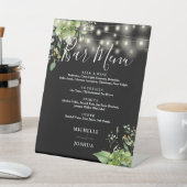 Greenery Black String Lights Wedding Bar Menu Reclamebord Met Voetstuk (Insitu)