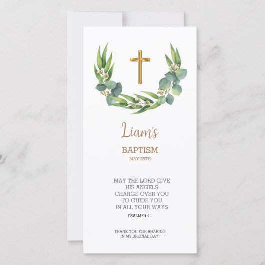 Greenery Bladwijzer Hartelijk dank, Baptisme Favor Bedankkaart (Voorkant)