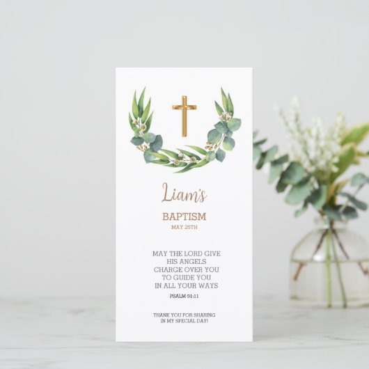 Greenery Bladwijzer Hartelijk dank, Baptisme Favor Bedankkaart (Staand voorkant)