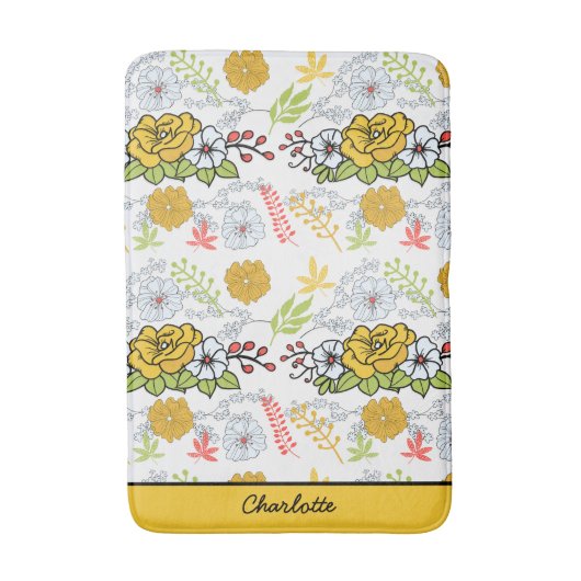 Greenery blossom florale patroon gepersonaliseerde badmat (Voorkant Verticaal)