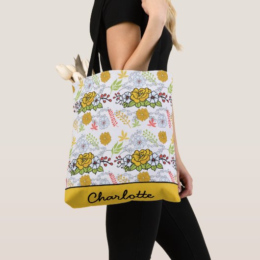 Greenery blossom florale patroon gepersonaliseerde tote bag (Dichtbij)