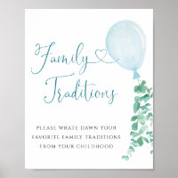 Greenery Blue Ballon Family Traditions Sign