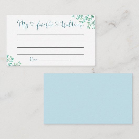 Greenery Blue Balloon Family Traditions Informatiekaartje (Voorkant / Achterkant)