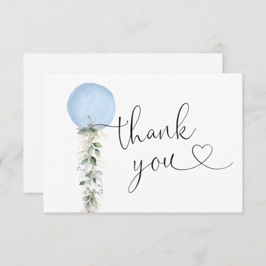 Greenery Blue Balloon Hartelijk dank Bedankkaart (Voorkant / Achterkant)