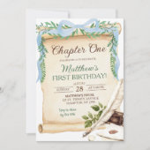 Greenery Blue Bow Storybook Chapter One Verjaardag Kaart (Voorkant)