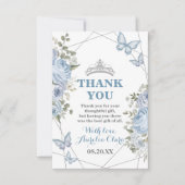 Greenery Blue Floral Butterflies 16e Quinceañera Bedankkaart (Voorkant)