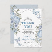 Greenery Blue Floral Butterflies 16e Quinceañera Bedankkaart (Voorkant / Achterkant)