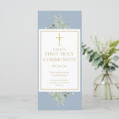 Greenery Blue Heilige Commune Prayer Kaart Bladwij (Staand voorkant)