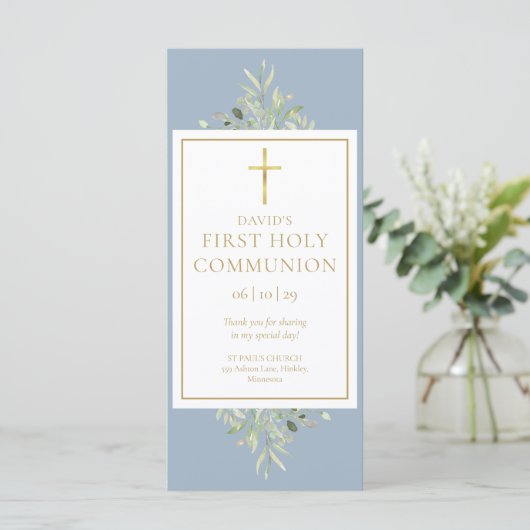 Greenery Blue Heilige Commune Prayer Kaart Bladwij (Staand voorkant)