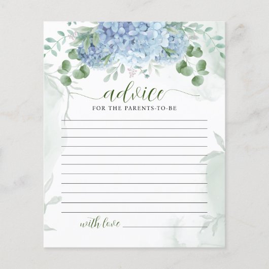 Greenery Blue hydrangea Advice Parents Baby shower (Voorkant)