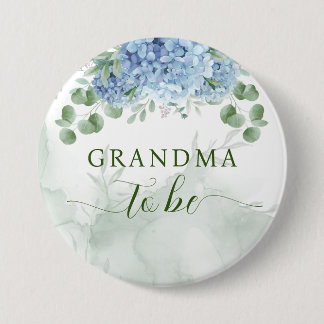 Greenery Blue hydrangea Baby shower Grandma Ronde Button 7,6 Cm