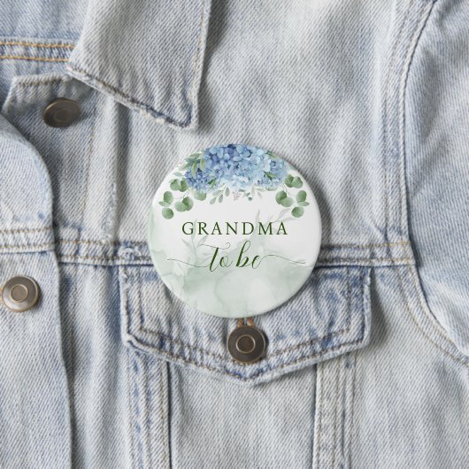 Greenery Blue hydrangea Baby shower Grandma Ronde Button 7,6 Cm (In situ)