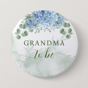 Greenery Blue hydrangea Baby shower Grandma Ronde Button 7,6 Cm