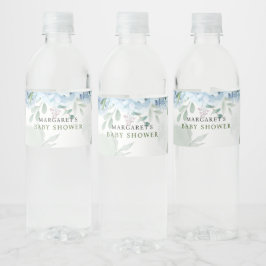 Greenery Blue hydrangea Baby shower Waterfles Etiket