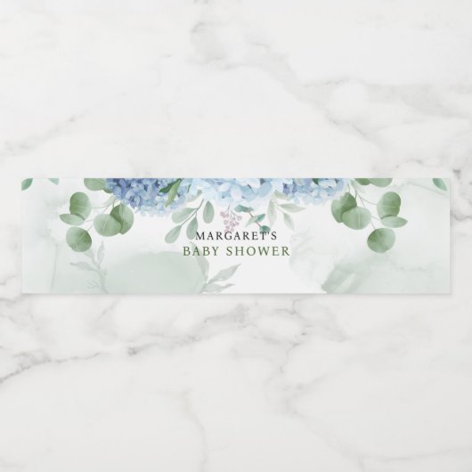 Greenery Blue hydrangea Baby shower Waterfles Etiket (Enkel label)