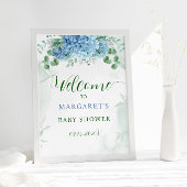 Greenery Blue Hydrangea Baby shower Welkom Poster