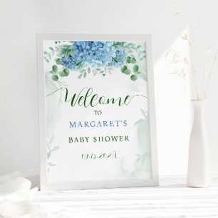 Greenery Blue Hydrangea Baby shower Welkom Poster