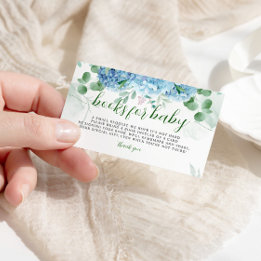 Greenery Blue hydrangea Books for Baby shower Informatiekaartje