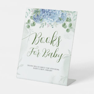 Greenery Blue hydrangea Books for Baby shower Reclamebord Met Voetstuk