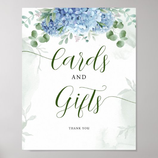 Greenery Blue hydrangea Cards en Gift Baby shower Poster (Voorkant)