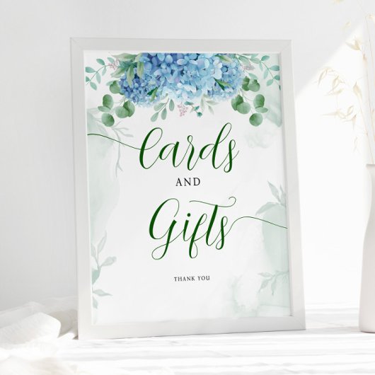 Greenery Blue hydrangea Cards en Gift Baby shower Poster