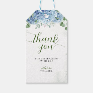 Greenery Blue hydrangea Dank u Baby shower Cadeaulabel