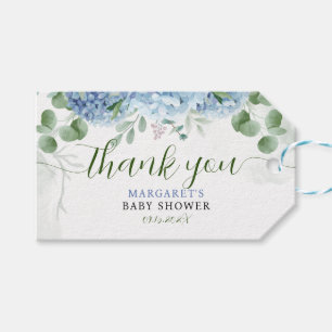 Greenery Blue hydrangea Dank u Baby shower Cadeaulabel
