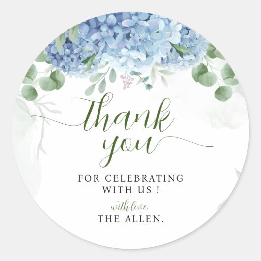 Greenery Blue hydrangea Dank u Baby shower Ronde Sticker (Voorkant)