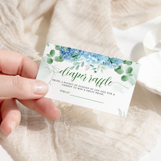 Greenery Blue hydrangea Diaper Baby shower Raffle Informatiekaartje