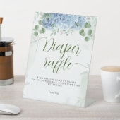 Greenery Blue hydrangea Diaper Baby shower Raffle Reclamebord Met Voetstuk (Insitu)