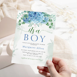 Greenery Blue hydrangea is een Baby shower Kaart