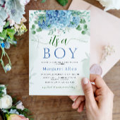 Greenery Blue hydrangea is een Baby shower Kaart